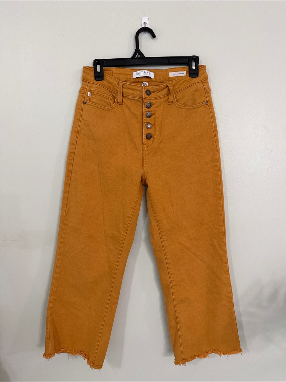 Judy Blue Button-Front Wide Crop Jeans in Mustard Yellow